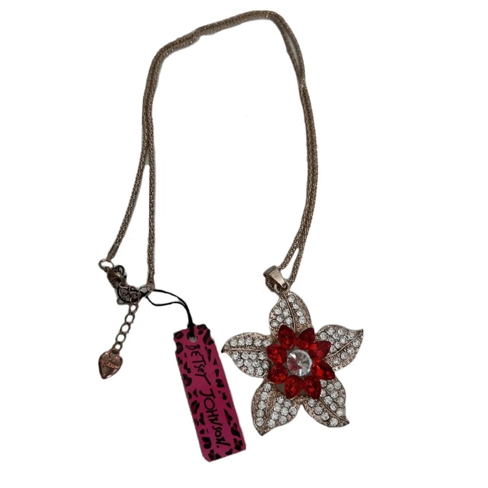 Betsey Johnson Rhinestone Flower Pendant Necklace NWT - Picture 2 of 4